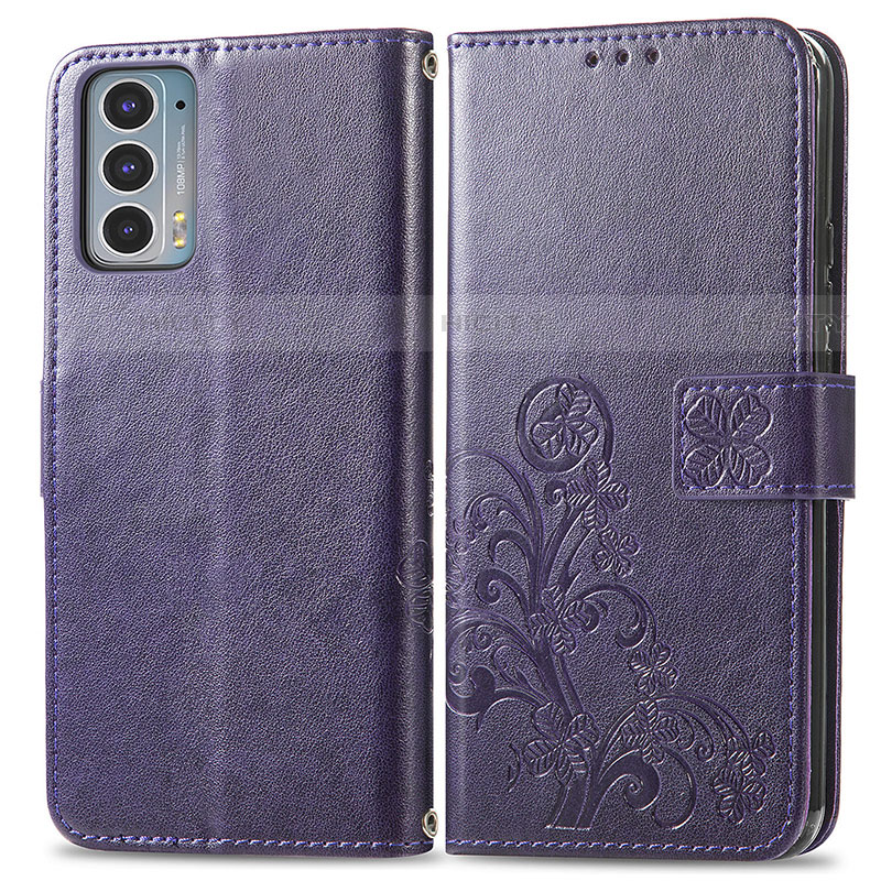 Funda de Cuero Cartera con Soporte Flores Carcasa para Motorola Moto Edge 20 5G Morado