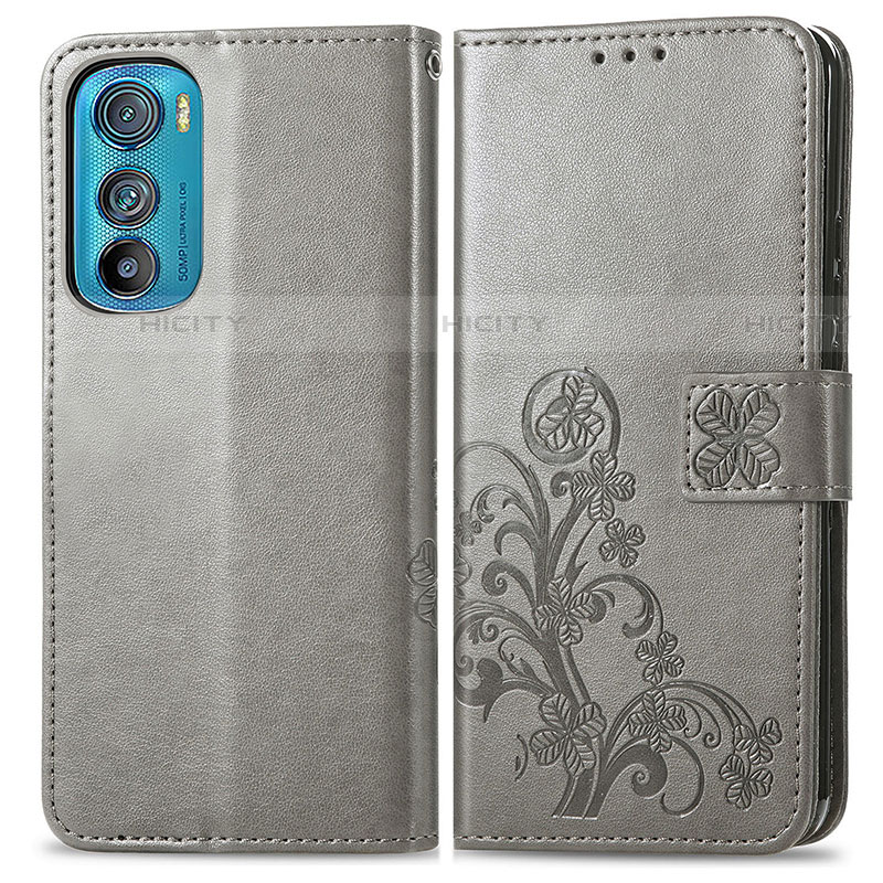 Funda de Cuero Cartera con Soporte Flores Carcasa para Motorola Moto Edge 30 5G Gris