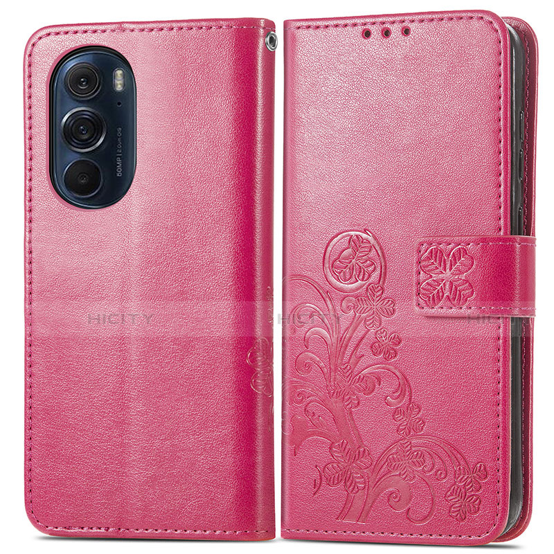 Funda de Cuero Cartera con Soporte Flores Carcasa para Motorola Moto Edge 30 Pro 5G Rojo