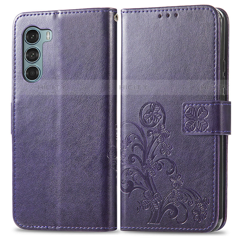 Funda de Cuero Cartera con Soporte Flores Carcasa para Motorola Moto Edge S30 5G Morado