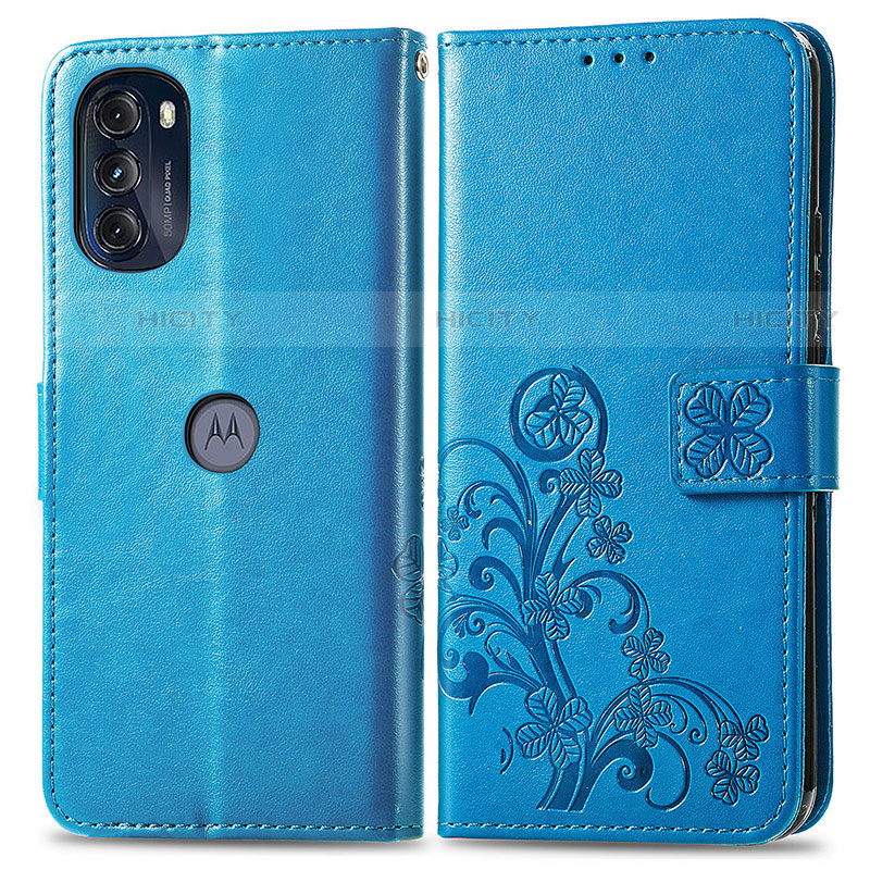 Funda de Cuero Cartera con Soporte Flores Carcasa para Motorola Moto G 5G (2022) Azul