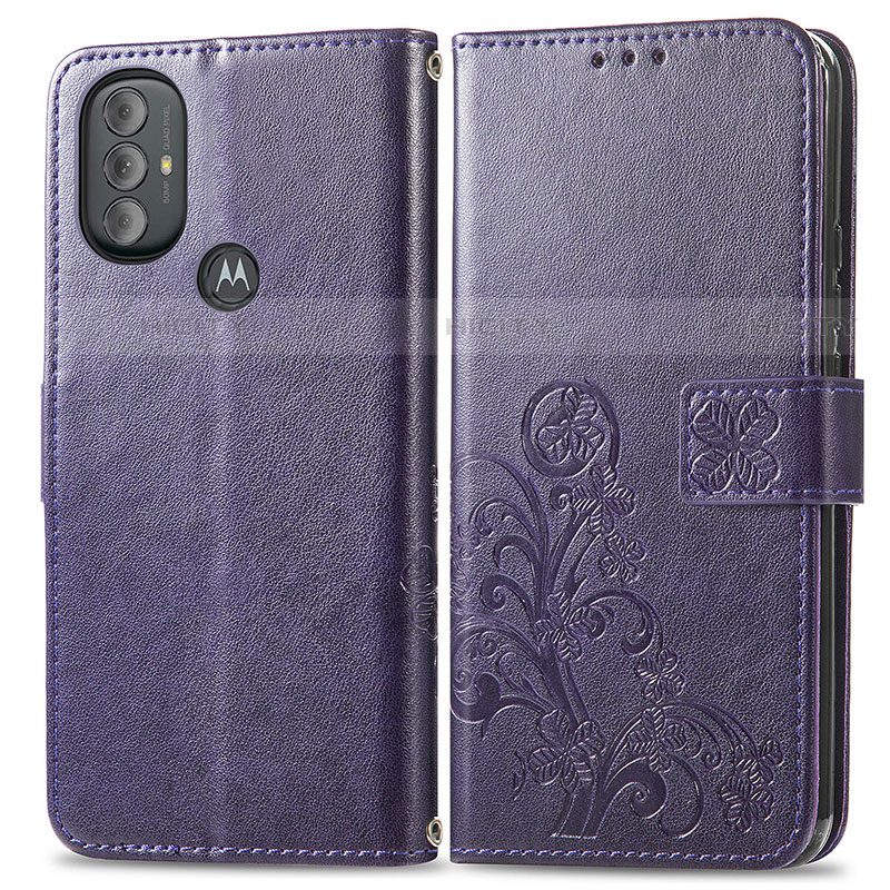 Funda de Cuero Cartera con Soporte Flores Carcasa para Motorola Moto G Power (2022) Morado