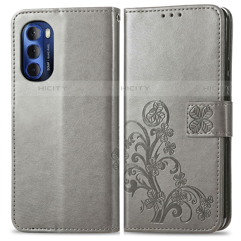 Funda de Cuero Cartera con Soporte Flores Carcasa para Motorola Moto G Stylus (2022) 5G Gris