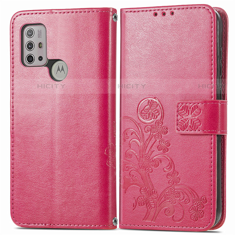 Funda de Cuero Cartera con Soporte Flores Carcasa para Motorola Moto G10 Power Rojo