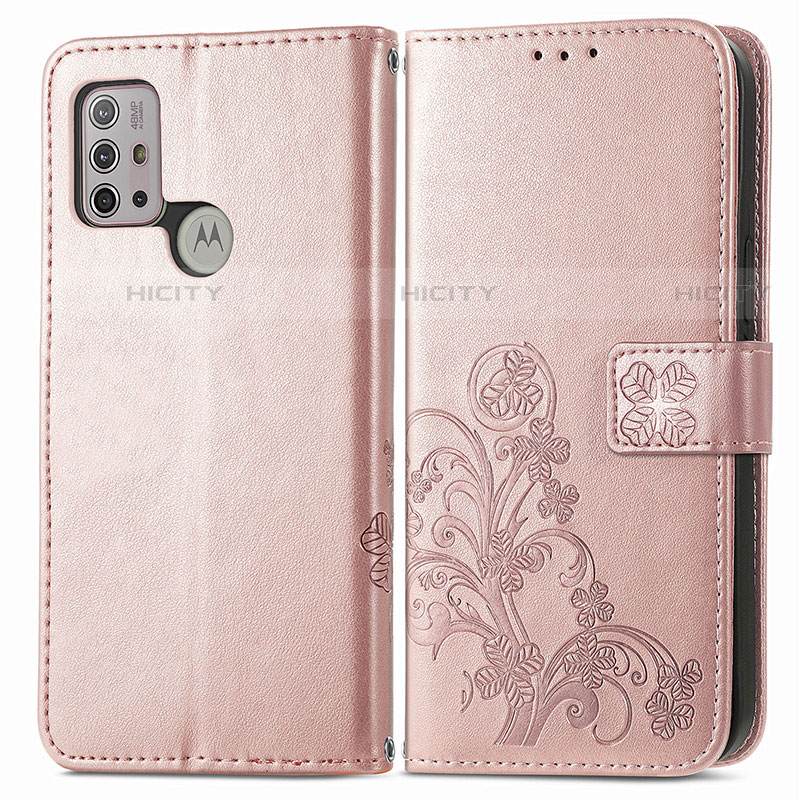 Funda de Cuero Cartera con Soporte Flores Carcasa para Motorola Moto G10 Power Rosa