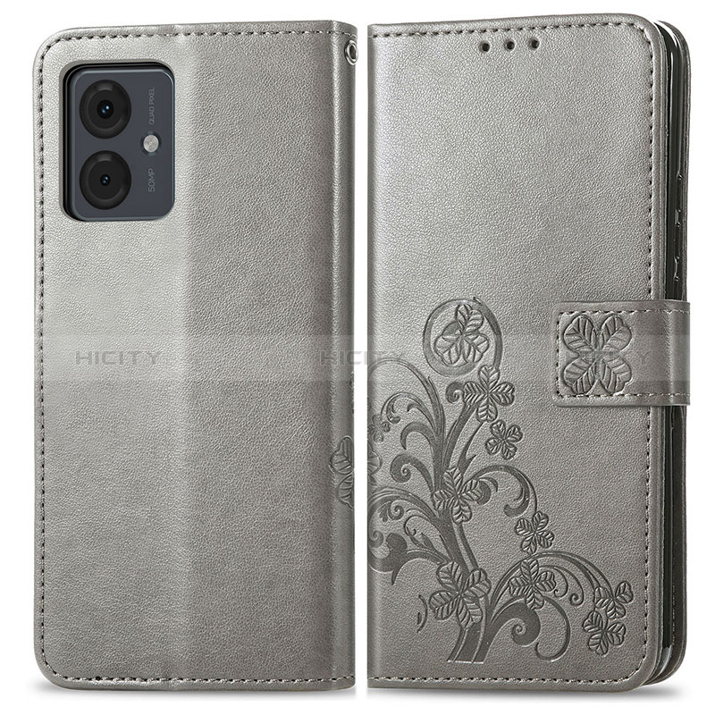 Funda de Cuero Cartera con Soporte Flores Carcasa para Motorola Moto G14 Gris