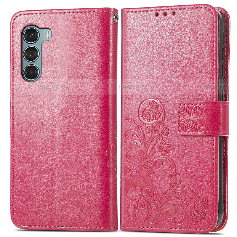 Funda de Cuero Cartera con Soporte Flores Carcasa para Motorola Moto G200 5G Rojo