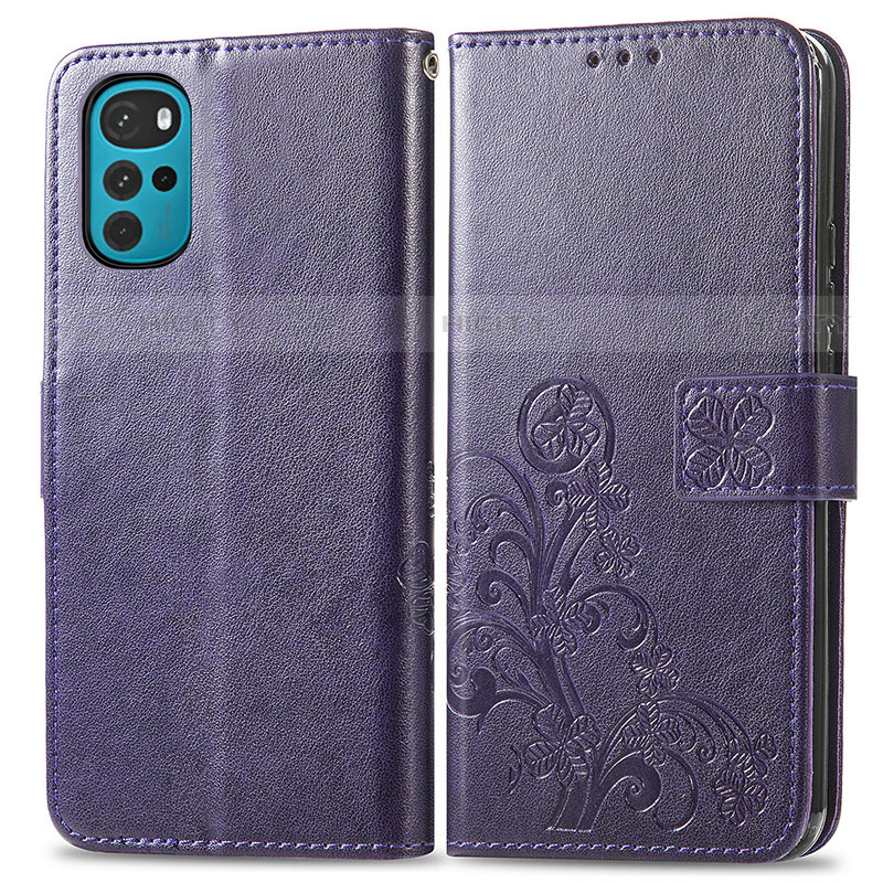 Funda de Cuero Cartera con Soporte Flores Carcasa para Motorola Moto G22 Morado