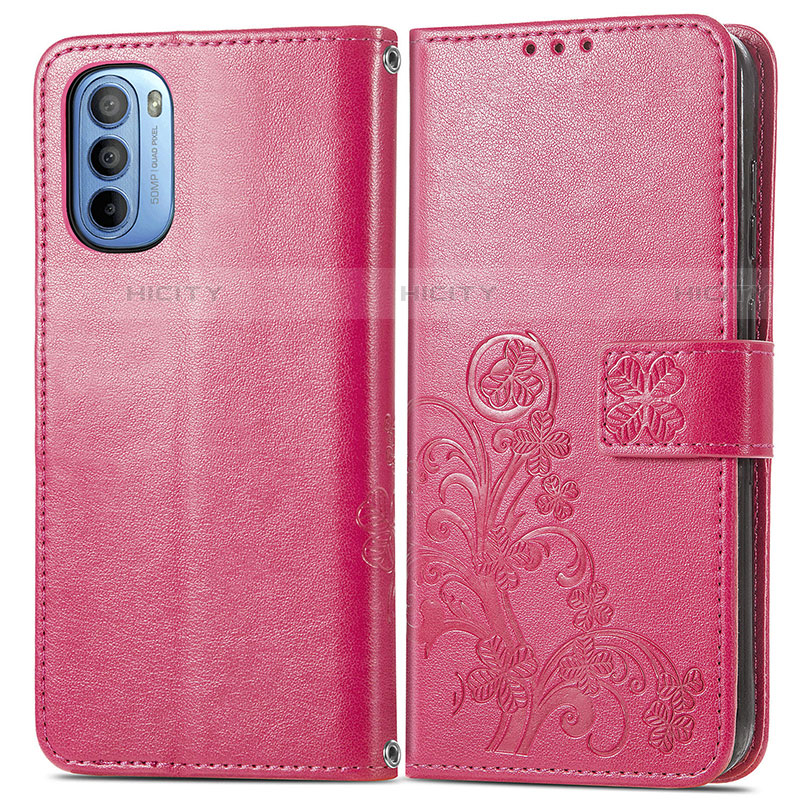 Funda de Cuero Cartera con Soporte Flores Carcasa para Motorola Moto G41 Rojo