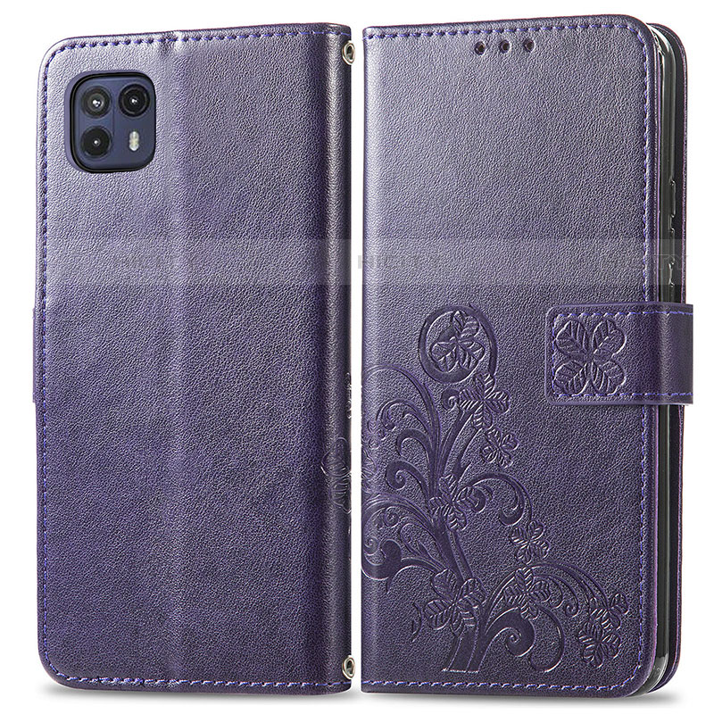 Funda de Cuero Cartera con Soporte Flores Carcasa para Motorola Moto G50 5G Morado