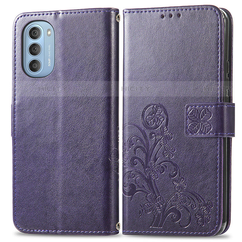 Funda de Cuero Cartera con Soporte Flores Carcasa para Motorola Moto G51 5G Morado