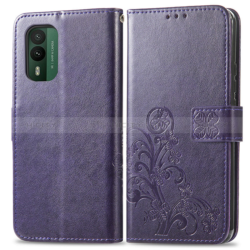 Funda de Cuero Cartera con Soporte Flores Carcasa para Nokia XR21 Morado