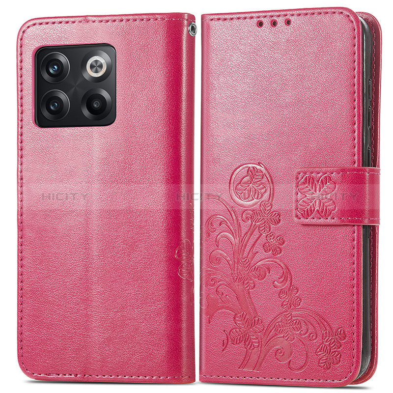 Funda de Cuero Cartera con Soporte Flores Carcasa para OnePlus 10T 5G Rosa Roja