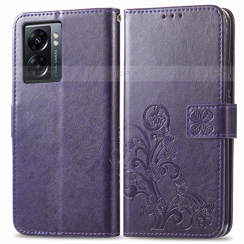 Funda de Cuero Cartera con Soporte Flores Carcasa para OnePlus Nord N300 5G Morado