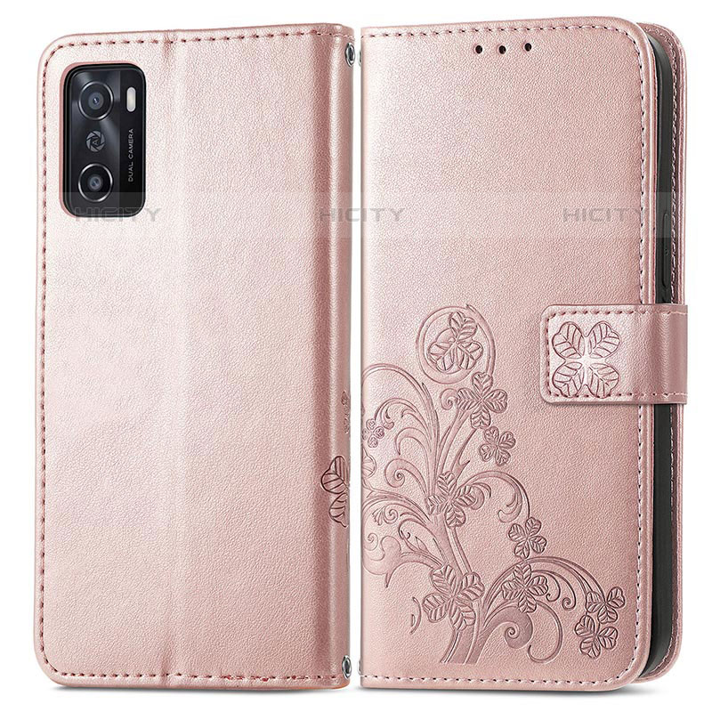 Funda de Cuero Cartera con Soporte Flores Carcasa para Oppo A55S 5G Rosa