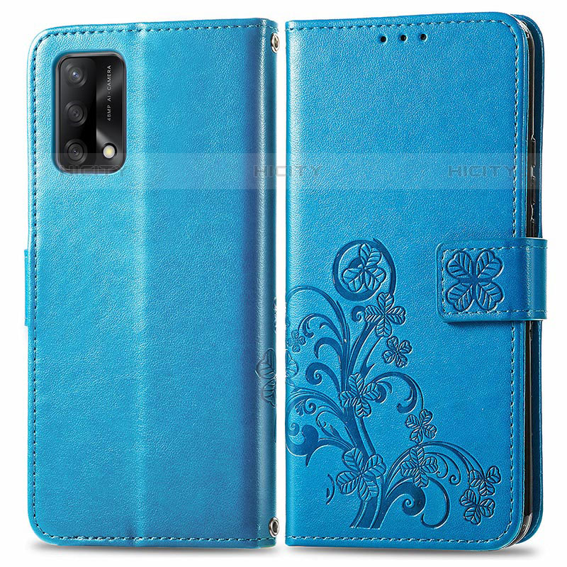 Funda de Cuero Cartera con Soporte Flores Carcasa para Oppo A74 4G Azul