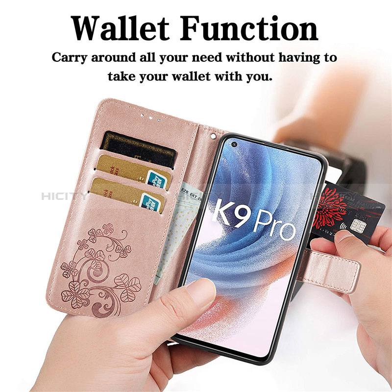 Funda de Cuero Cartera con Soporte Flores Carcasa para Oppo K9 Pro 5G