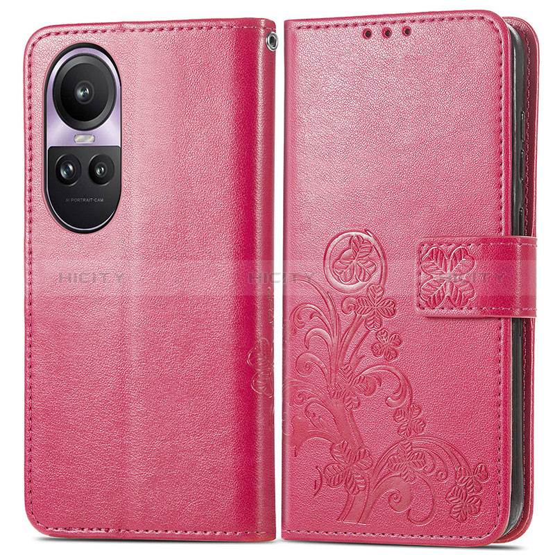 Funda de Cuero Cartera con Soporte Flores Carcasa para Oppo Reno10 5G Rosa Roja