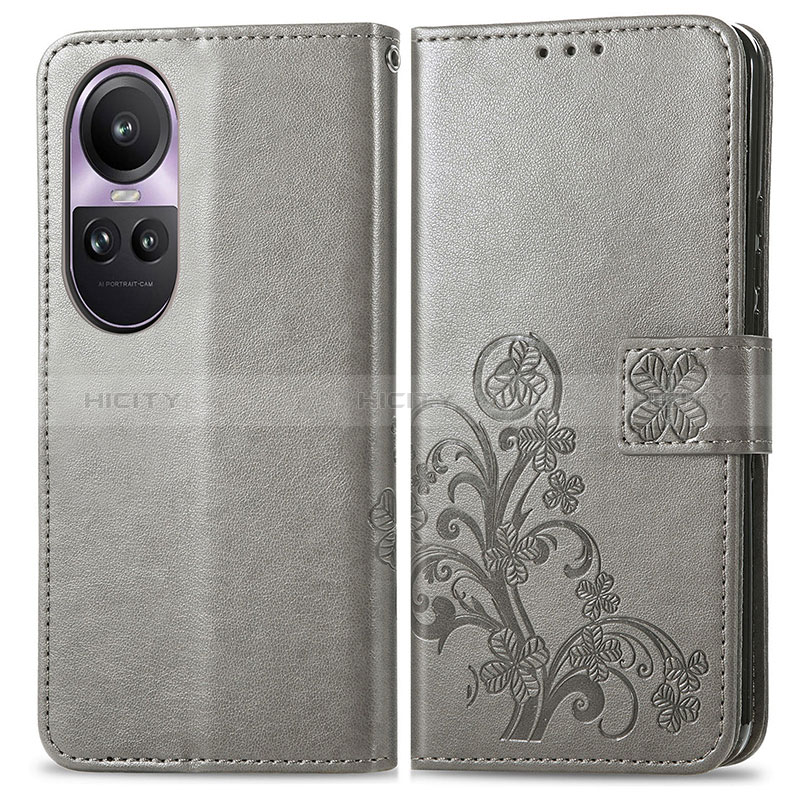 Funda de Cuero Cartera con Soporte Flores Carcasa para Oppo Reno10 Pro 5G Gris