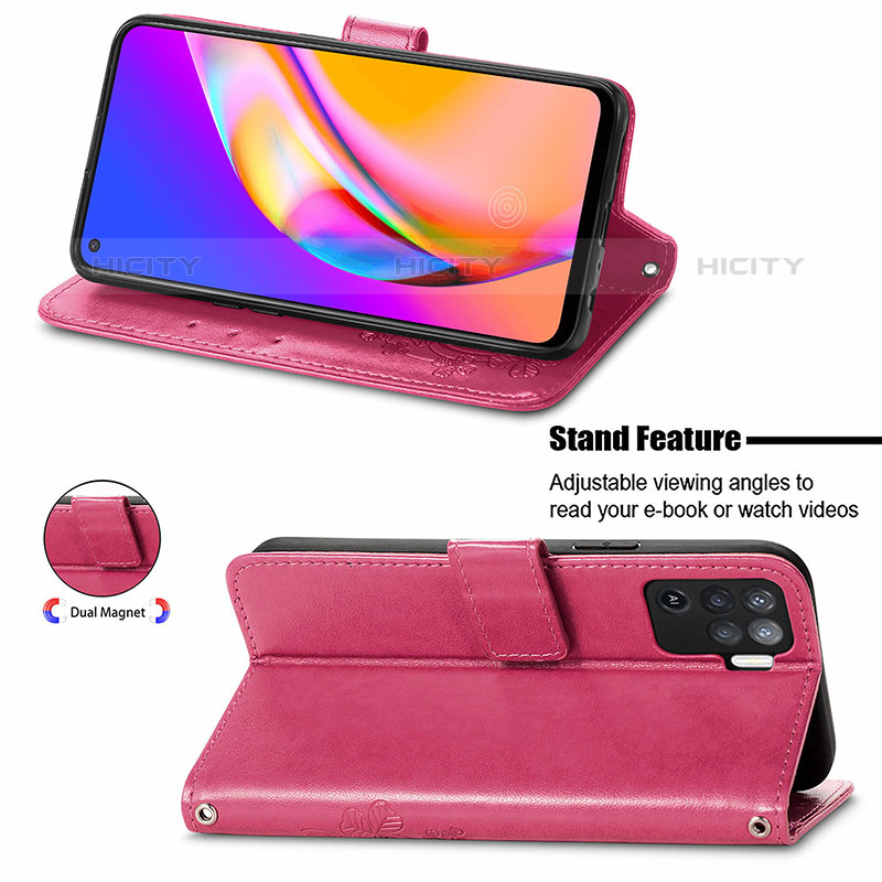 Funda de Cuero Cartera con Soporte Flores Carcasa para Oppo Reno5 F