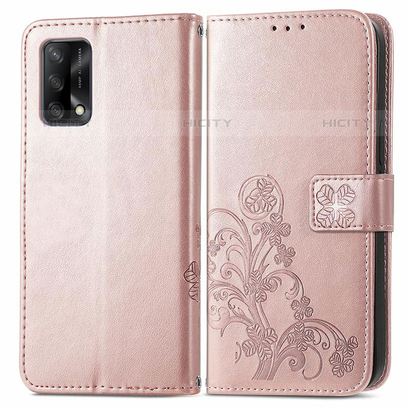 Funda de Cuero Cartera con Soporte Flores Carcasa para Oppo Reno6 Lite Rosa