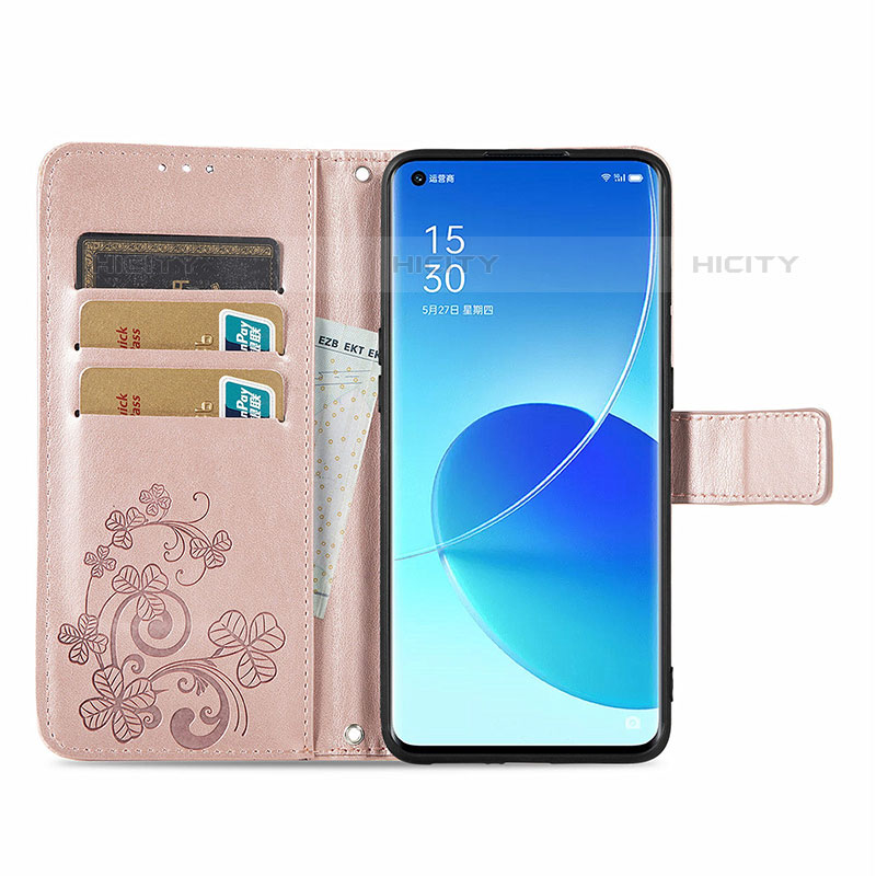 Funda de Cuero Cartera con Soporte Flores Carcasa para Oppo Reno6 Pro 5G