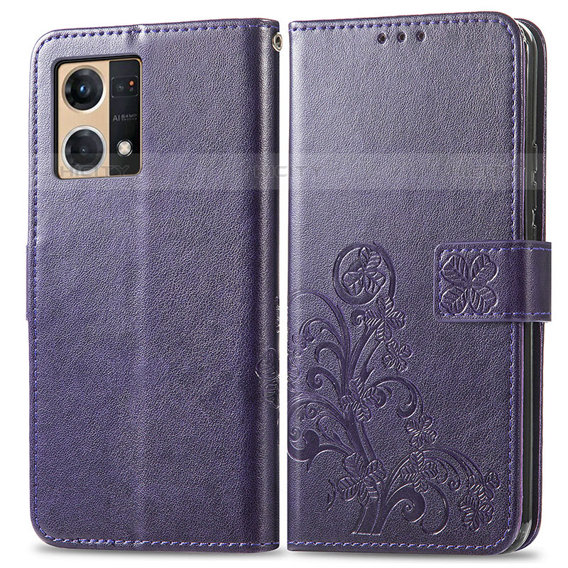 Funda de Cuero Cartera con Soporte Flores Carcasa para Oppo Reno8 4G