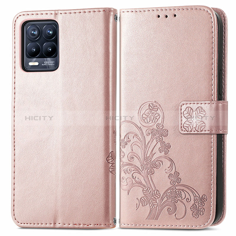 Funda de Cuero Cartera con Soporte Flores Carcasa para Realme 8 Pro Oro Rosa