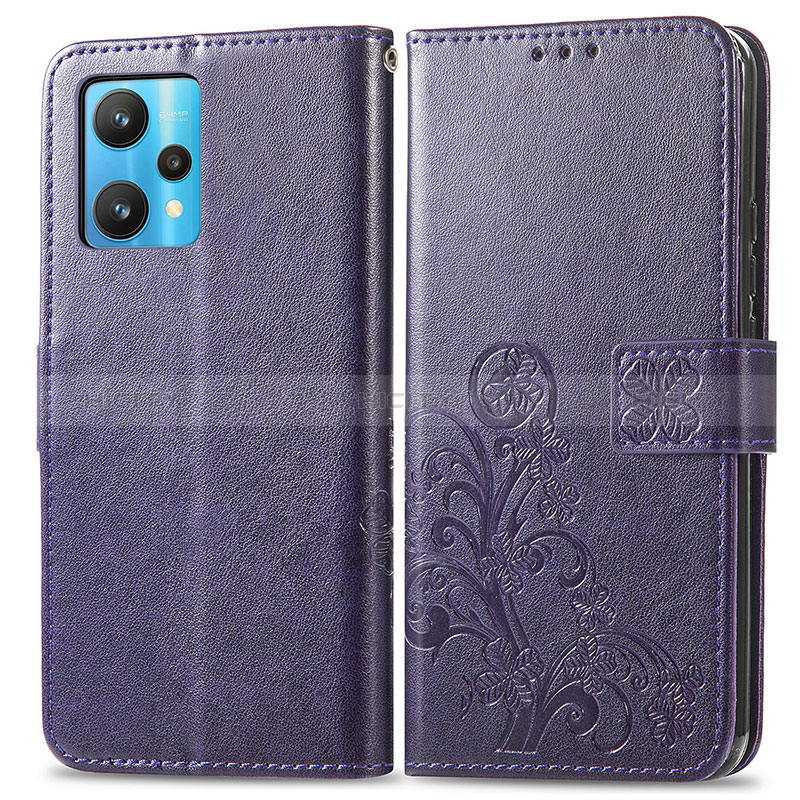 Funda de Cuero Cartera con Soporte Flores Carcasa para Realme 9 Pro+ Plus 5G Morado