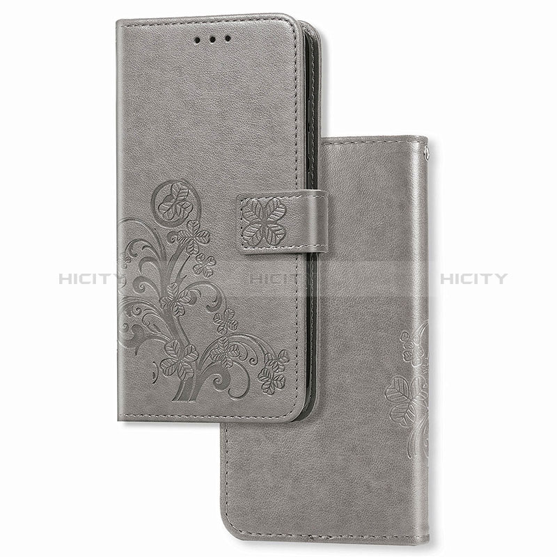 Funda de Cuero Cartera con Soporte Flores Carcasa para Realme C12 Gris