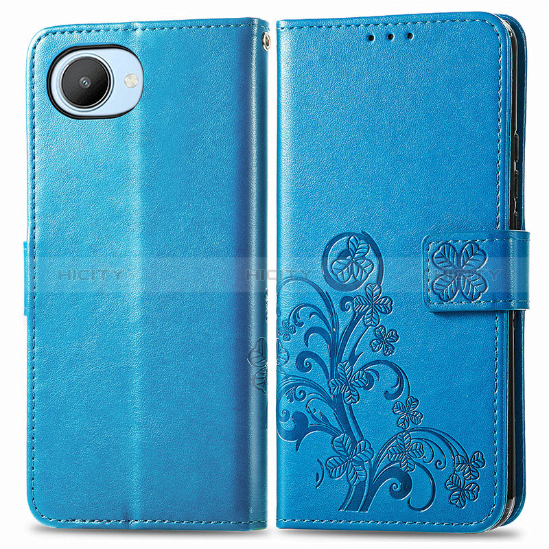 Funda de Cuero Cartera con Soporte Flores Carcasa para Realme C30 Azul