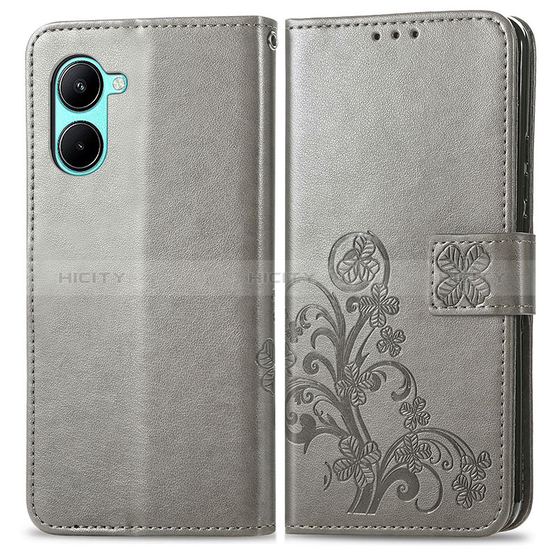 Funda de Cuero Cartera con Soporte Flores Carcasa para Realme C33 (2023) Gris