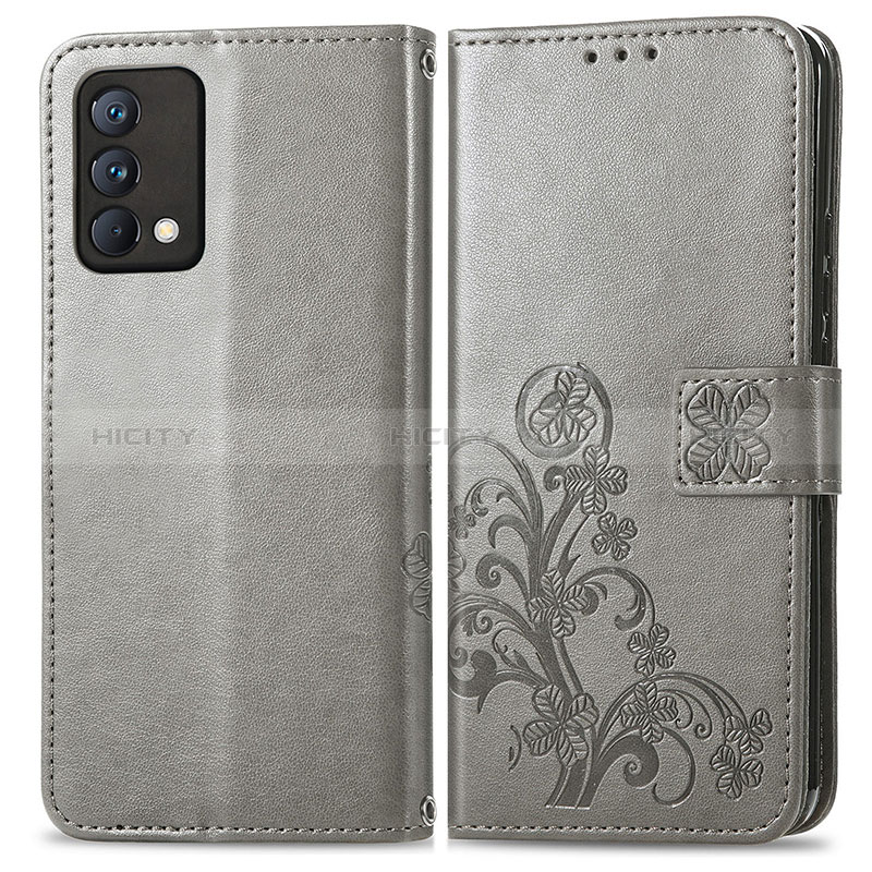 Funda de Cuero Cartera con Soporte Flores Carcasa para Realme GT Master 5G Gris