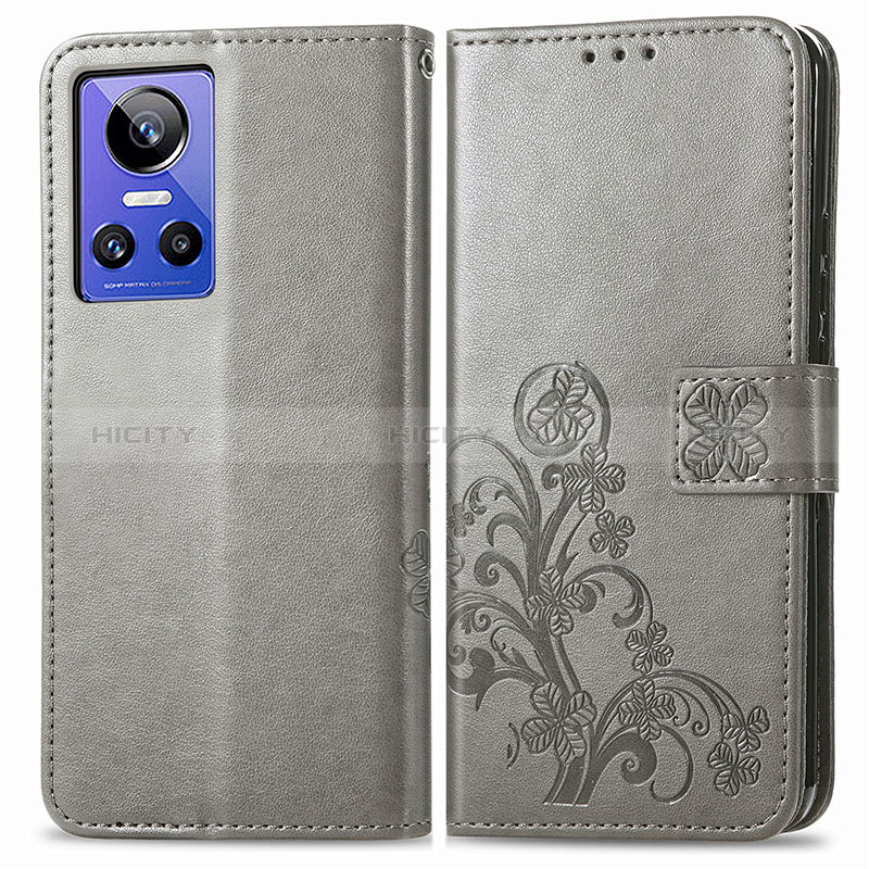 Funda de Cuero Cartera con Soporte Flores Carcasa para Realme GT Neo3 5G Gris