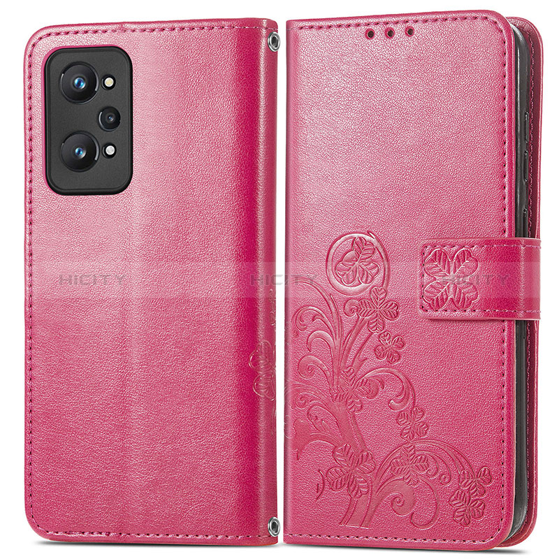 Funda de Cuero Cartera con Soporte Flores Carcasa para Realme GT2 5G Oro Rosa