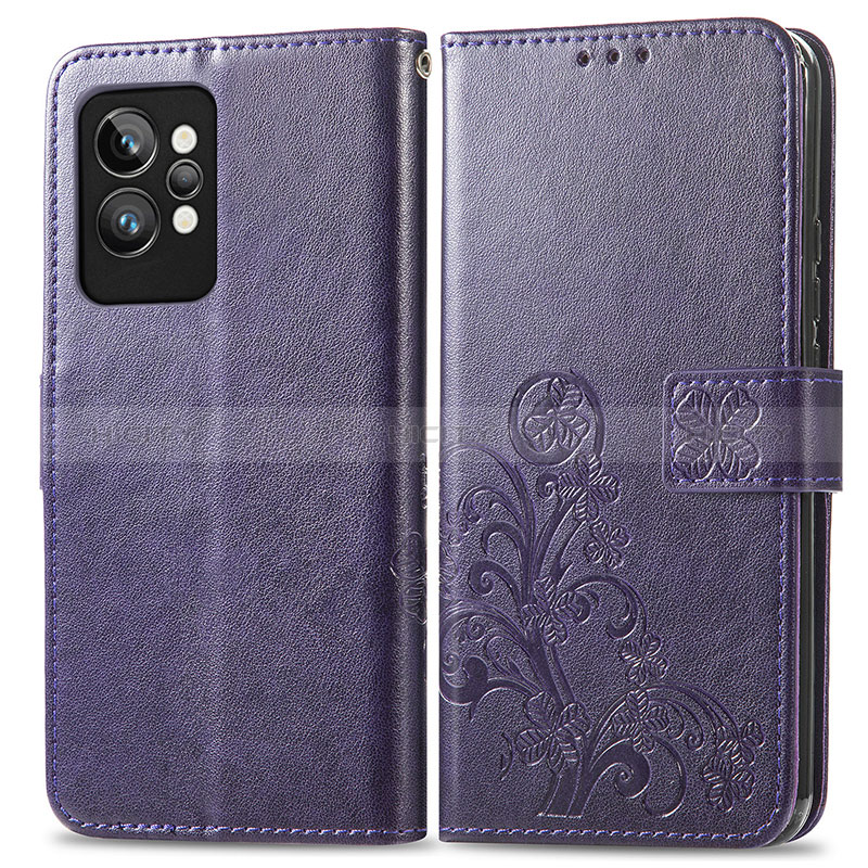 Funda de Cuero Cartera con Soporte Flores Carcasa para Realme GT2 Pro 5G Morado