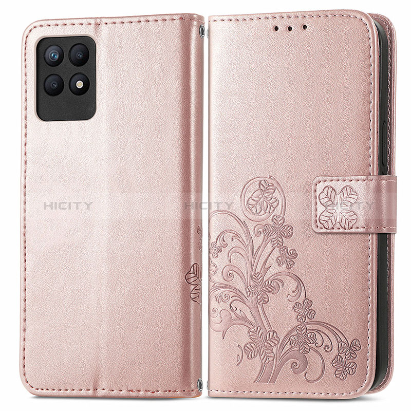 Funda de Cuero Cartera con Soporte Flores Carcasa para Realme Narzo 50 4G Oro Rosa