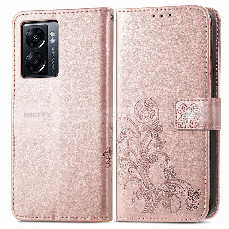 Funda de Cuero Cartera con Soporte Flores Carcasa para Realme Narzo 50 5G Rosa