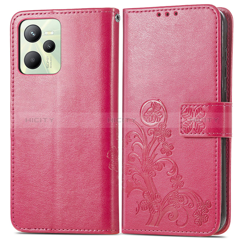 Funda de Cuero Cartera con Soporte Flores Carcasa para Realme Narzo 50A Prime Rosa Roja