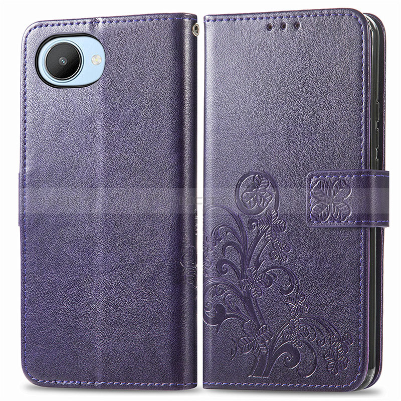 Funda de Cuero Cartera con Soporte Flores Carcasa para Realme Narzo 50i Prime Morado