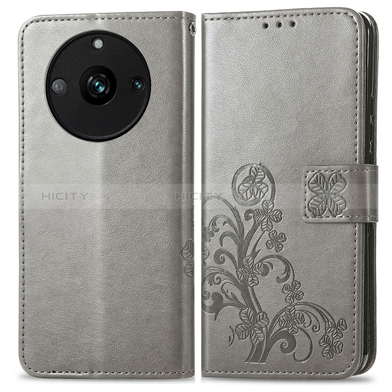 Funda de Cuero Cartera con Soporte Flores Carcasa para Realme Narzo 60 5G Gris