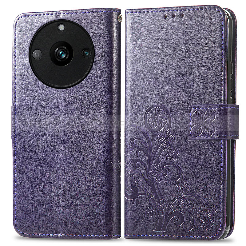 Funda de Cuero Cartera con Soporte Flores Carcasa para Realme Narzo 60 5G Morado