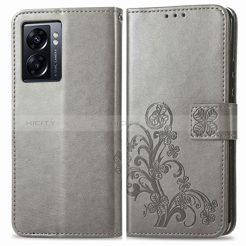 Funda de Cuero Cartera con Soporte Flores Carcasa para Realme V23 5G Gris