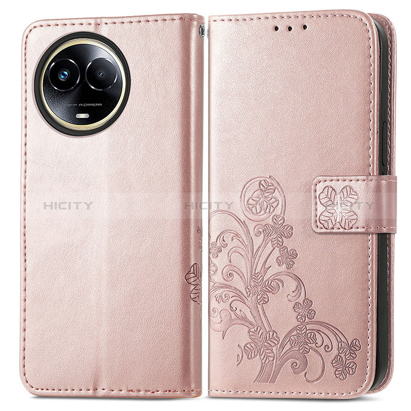 Funda de Cuero Cartera con Soporte Flores Carcasa para Realme V50s 5G Oro Rosa