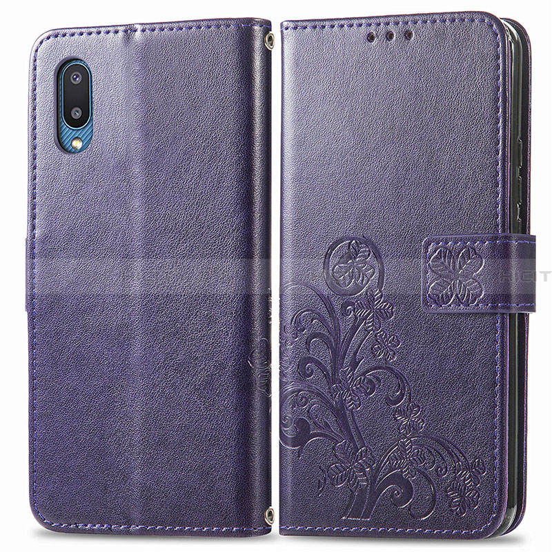 Funda de Cuero Cartera con Soporte Flores Carcasa para Samsung Galaxy A02 Morado