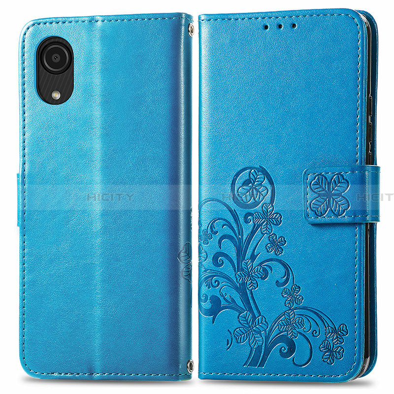 Funda de Cuero Cartera con Soporte Flores Carcasa para Samsung Galaxy A03 Core Azul