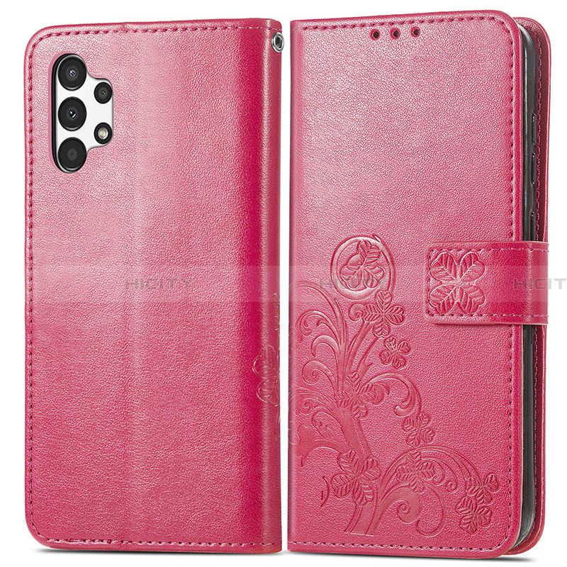 Funda de Cuero Cartera con Soporte Flores Carcasa para Samsung Galaxy A13 4G Rojo