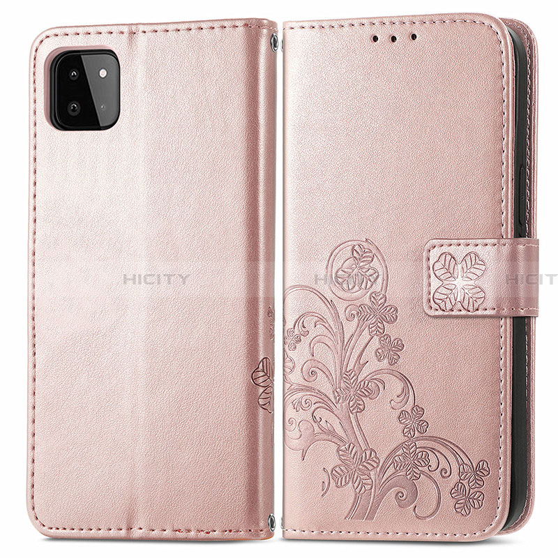 Funda de Cuero Cartera con Soporte Flores Carcasa para Samsung Galaxy A22 5G Rosa