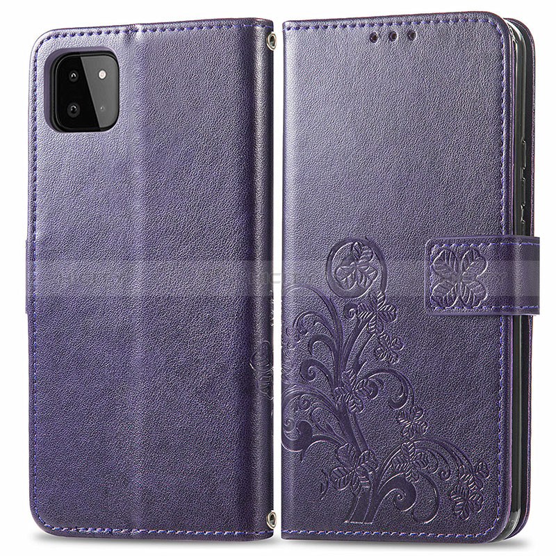 Funda de Cuero Cartera con Soporte Flores Carcasa para Samsung Galaxy A22s 5G Morado