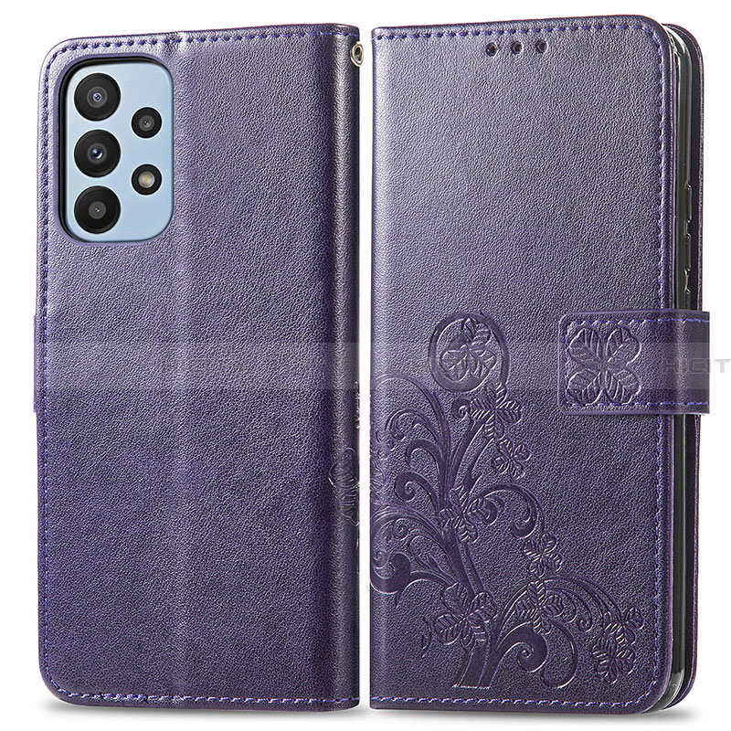 Funda de Cuero Cartera con Soporte Flores Carcasa para Samsung Galaxy A23 4G Morado